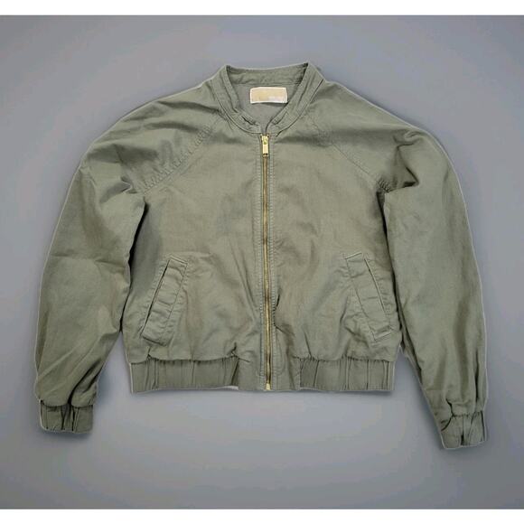 Michael Kors Jacket Crop Olive Green Collared Buttons Full Zip Pockets Size M - Picture 1 of 8